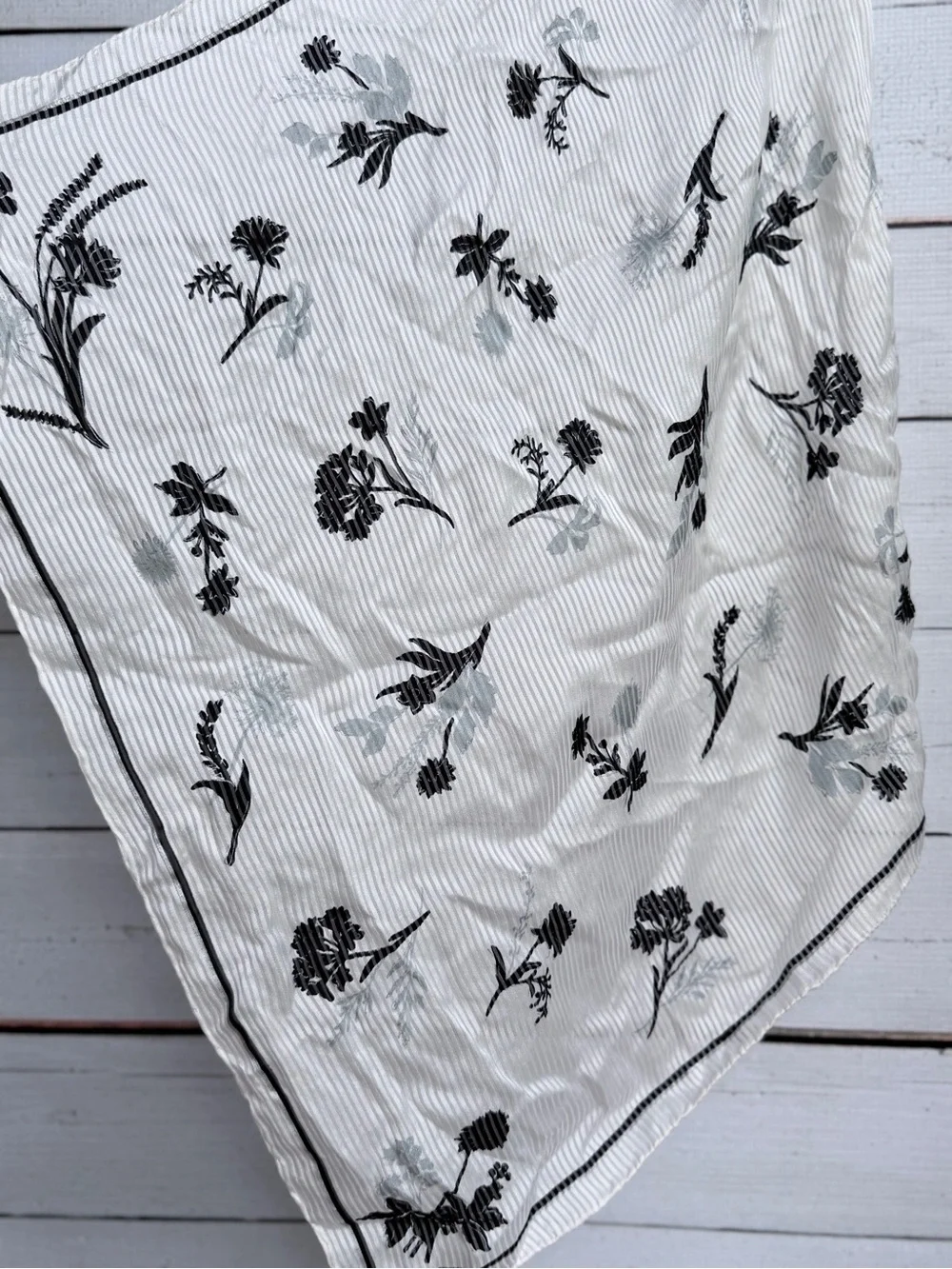 White Floral Border Scarf - Women's Lightweight Wrap